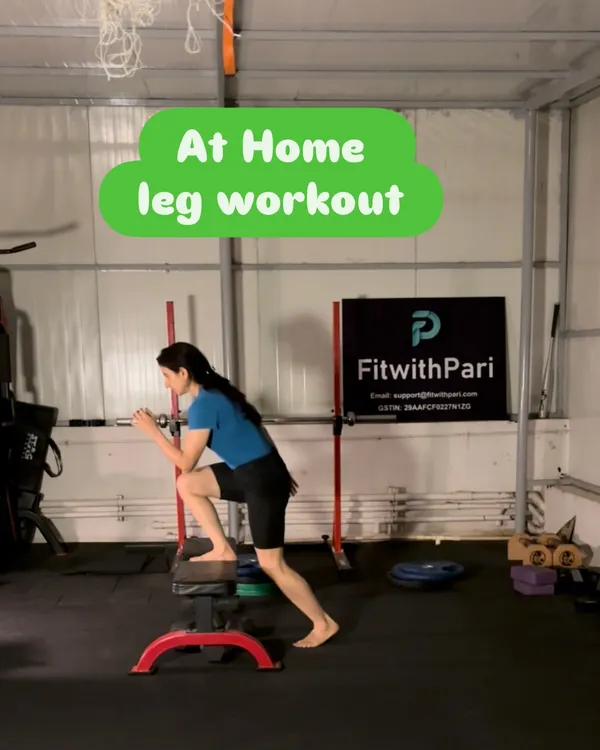 An at-home leg workout in action. This image shows a Bulgarian split squat using a bench, a fantastic exercise for targeting the quads and glutes with minimal equipment.
