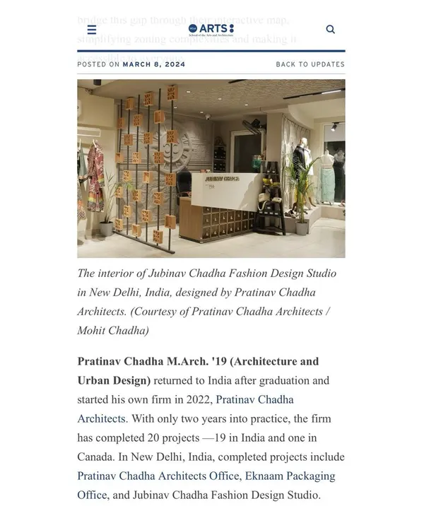 I am incredibly proud to have my work featured in the alumni spotlight by my alma mater, the UCLA School of the Arts and Architecture. This recognition highlights my firm's journey and completed projects in New Delhi.