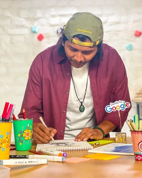 A behind-the-scenes shot from my "Doodle for Google" video shoot. It was an amazing experience to share my process and encourage young artists on such a huge platform.