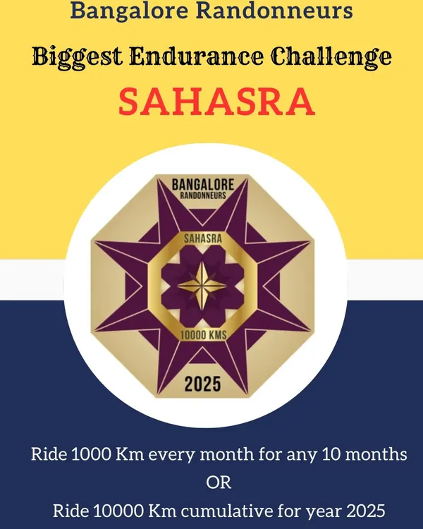 The Sahasra is our biggest endurance challenge, designed to build phenomenal fitness and mental fortitude over a year. This poster details the two ways to complete it: ride 1000 km in any 10 months or achieve a cumulative 10,000 km for the year.