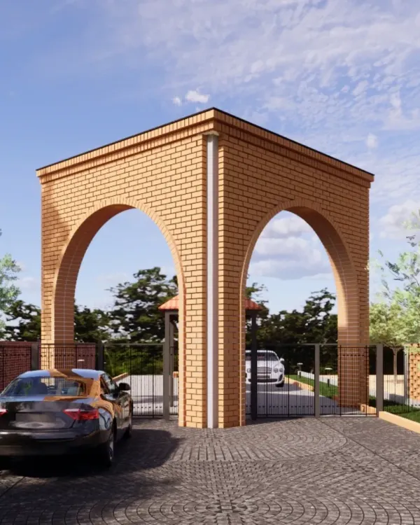 This is the entrance I designed for Ekadanta, a 41-acre sustainable farming community. The brick archway creates a grand yet welcoming feel, setting the stage for a place where architecture and nature live in harmony. It's a first impression that speaks to our goal of blending luxury with eco-consciousness.