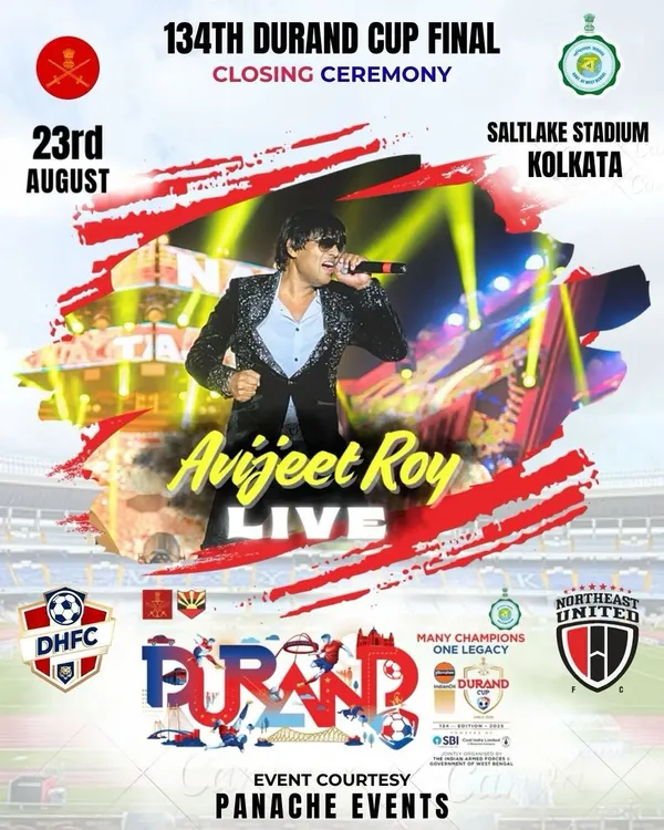 The official poster for my live performance at the Durand Cup Final at Salt Lake Stadium, Kolkata. Performing at such a prestigious event was an honor.