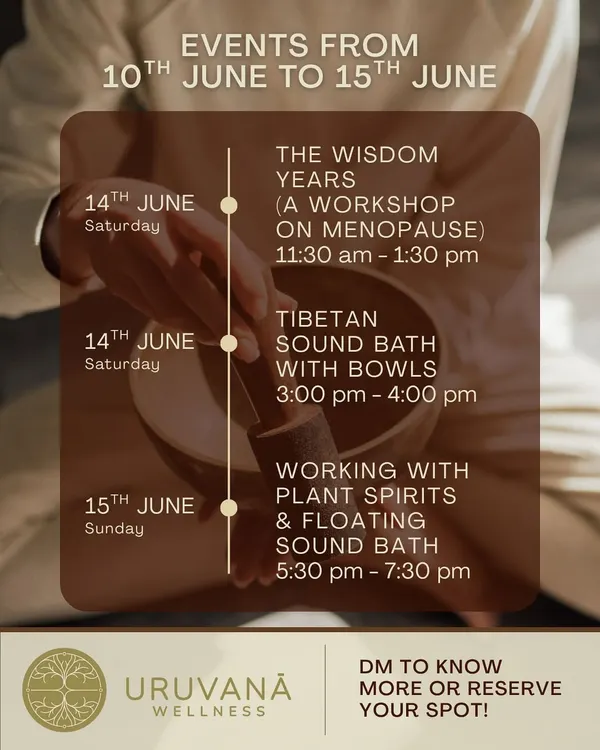 A look at an upcoming week of unique workshops. From a session on menopause and a Tibetan sound bath to a floating sound bath with plant spirit healing, our events are curated to nourish, heal, and awaken.