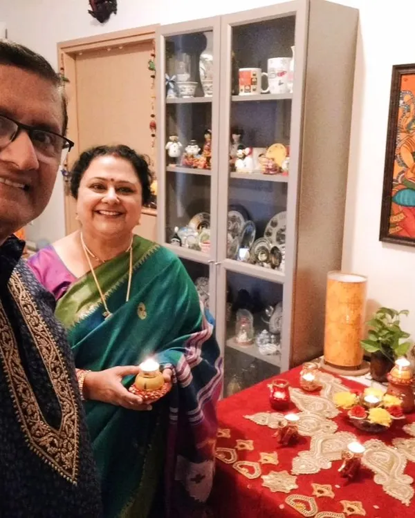 A happy Diwali moment at home, with my Narasimha painting gracing the wall. It's a blessing to be surrounded by art that holds spiritual meaning, especially during such an auspicious festival.