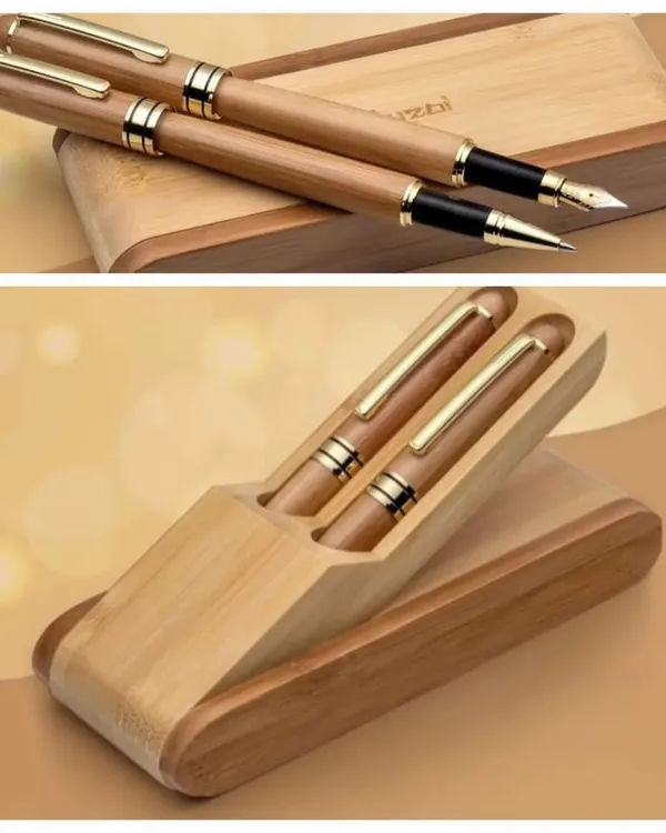 Our bamboo pen set, complete with a matching bamboo case, is an elegant and sustainable corporate gifting solution. The case can be custom engraved, making it a perfect, personalized gift for clients, partners, or employees.