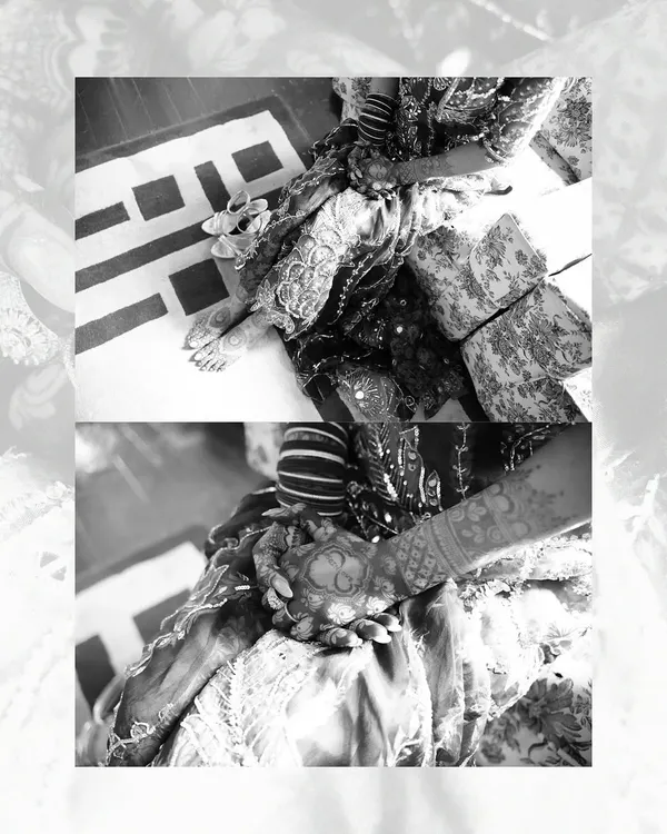 A black and white collage focusing on the traditional rituals of the Haldi ceremony. The monochrome edit brings a timeless and emotional quality to these moments.
