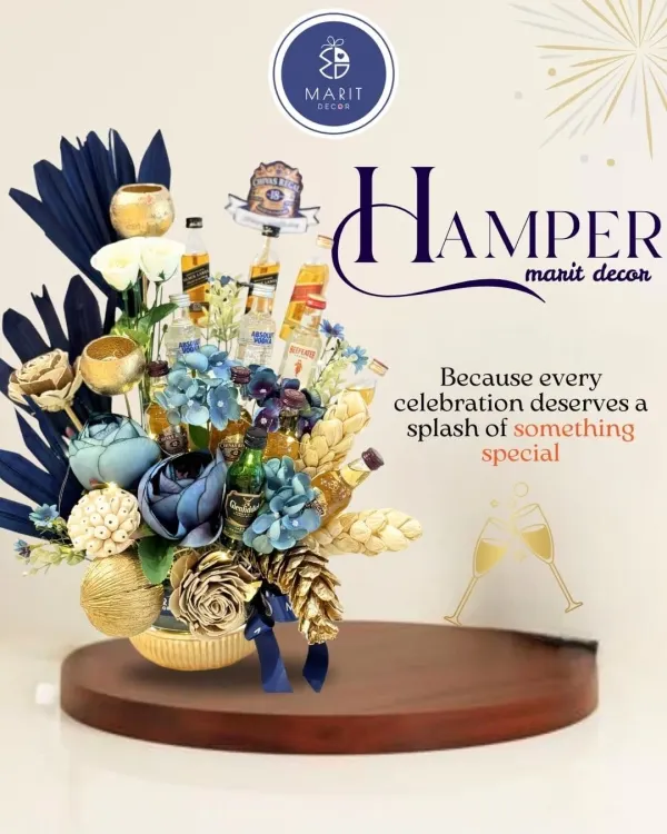 Because every celebration deserves a splash of something special. My birthday-exclusive gift hamper, featuring an artful arrangement of miniature liquor bottles and flowers, is crafted for unforgettable moments.