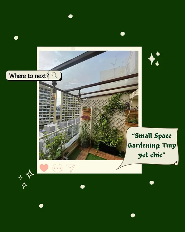 This design shows a chic solution for a tiny balcony. By installing a wooden trellis, we created a support for climbing plants, adding a wall of green while keeping the floor clear and the space feeling open.
