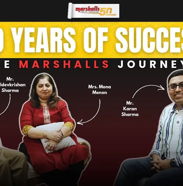 50 years of success, this is the Marshalls journey. A photo from our family podcast featuring our founder, Mr. Baldevkrishan Sharma, alongside the second generation, Mona Menon and Karan Sharma. A legacy built together.