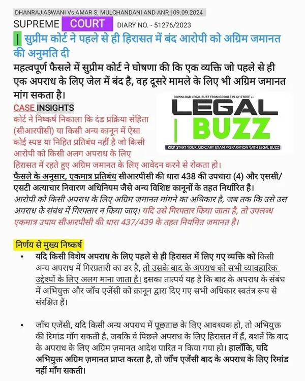 This Supreme Court ruling is a ray of hope for many. It clarifies that a person already in custody for one offense can seek anticipatory bail in another case, a critical point for criminal defense strategy.