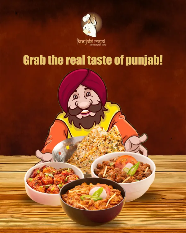 This graphic invites you to grab the real taste of Punjab. We are serving up authentic flavours that will transport you straight to the heart of Punjab.