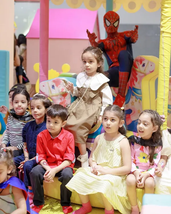 A superhero surprise. Having Spider-Man drop in made this party an unforgettable adventure for this group of young heroes.
