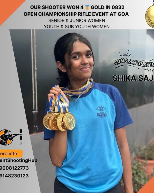 Celebrating our shooter Shika Sajith, who secured an incredible four gold medals in the Senior, Junior, Youth, and Sub-Youth women's rifle events at the Open Championship in Goa.