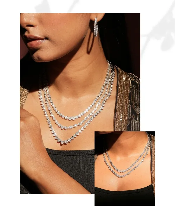 This composite image perfectly illustrates versatility. It shows a grand, multi-layered diamond necklace and how its components can be detached to create a simpler, two-layered look for more casual affairs.