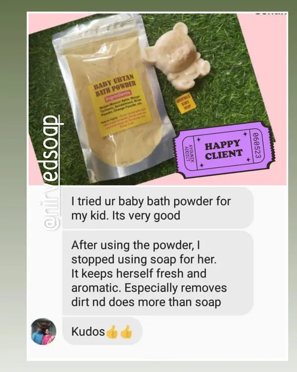 My Baby Ubtan Bath Powder is a gentle, Ayurvedic alternative to soap. It's made with natural ingredients to purify, cleanse, and nourish a baby's soft skin, and can even help remove fine facial hair.