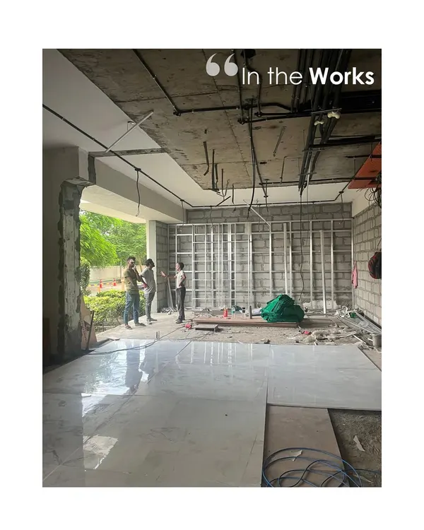 A glimpse of a project in the works. This image from the site of The Corridors in Gurugram shows the initial framework going up, the first step in bringing our vision for a lobby of sculpted elegance and refined materiality to life.