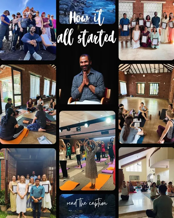 This collage tells the story of how Pratyaksha Yoga began. It started with a simple realization: to share the transformative power of yoga with more people, we must empower others to become teachers, spreading the light far beyond what one person can do alone.