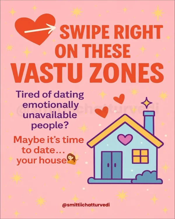 Are you tired of dating emotionally unavailable people? Maybe it is time to date your house! This series of images explains which Vastu zones to "swipe right" on to improve your love life.