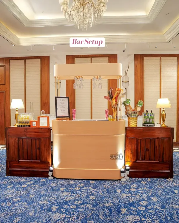 A chic, custom-branded bar cart we styled for a baby welcome party. This setup, part of a larger Dior-themed event, shows our attention to detail in creating sophisticated and cohesive event experiences.
