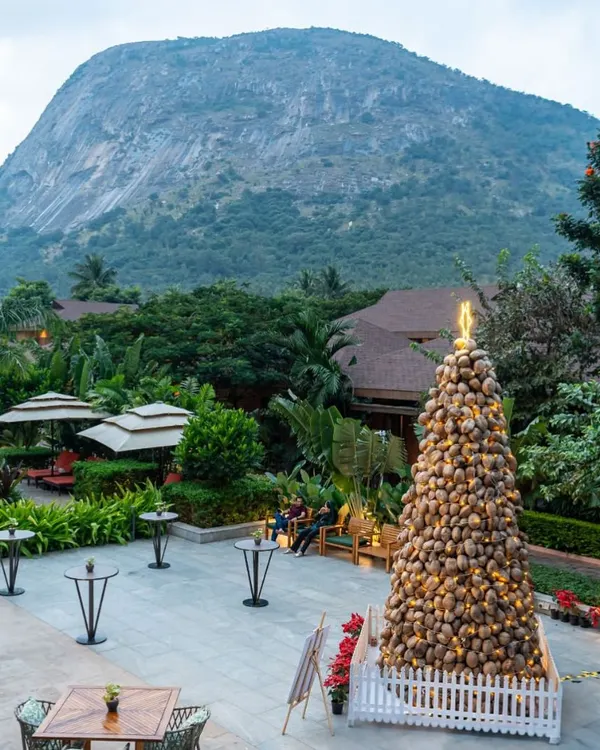 Our unique, eco-friendly Christmas tree stands tall against the backdrop of Nandi Hills. This centerpiece, made from natural materials, was the heart of our magical tree-lighting ceremony.