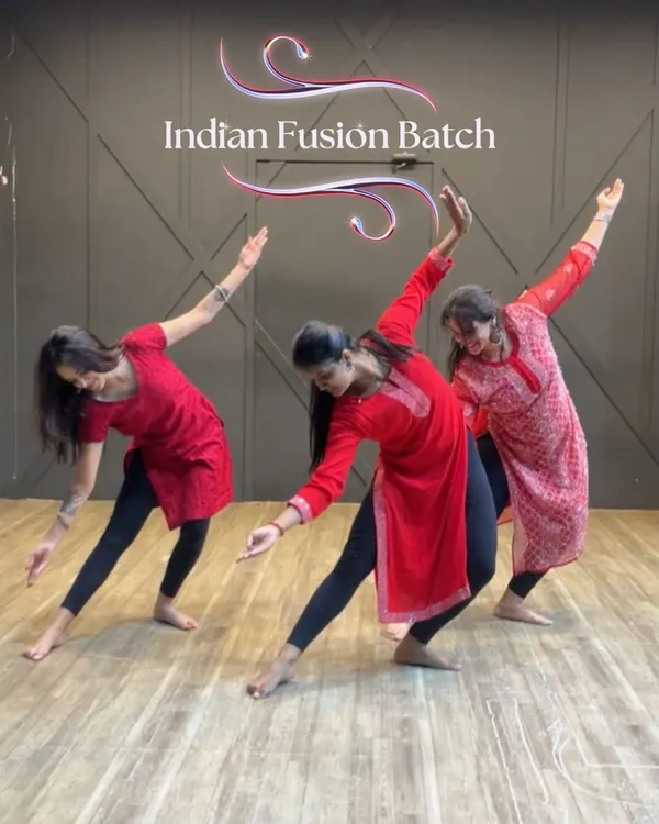 A beautiful pose from our Indian Fusion batch. Our regular classes are a space to move, feel, and find your flow through graceful choreography.