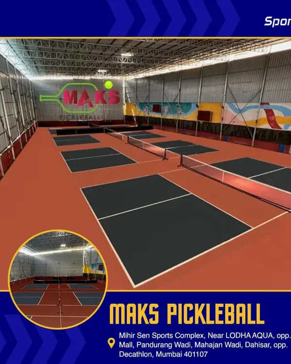 This is the multi-court pickleball facility I constructed at Maks Pickleball in Dahisar. The project involved installing several regulation-size courts with high-quality surfacing to create a premier destination for pickleball enthusiasts.