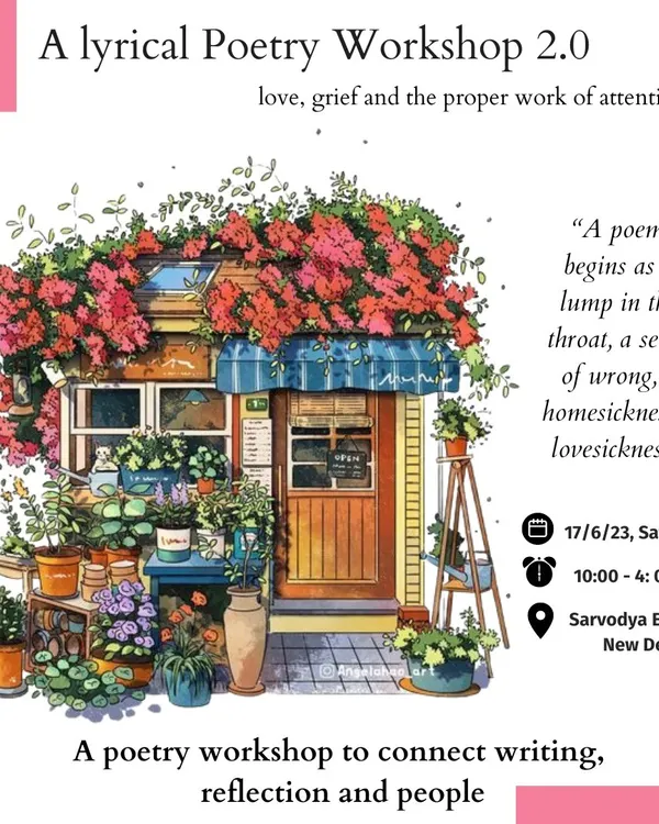 'A Lyrical Poetry Workshop 2.0', focused on love, grief, and the proper work of attention. These day-long sessions are designed to connect writing, reflection, and people.