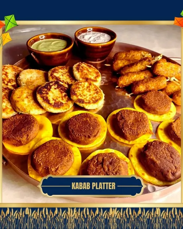 My ultimate vegetarian Kebab Platter, perfect for a Lohri celebration or any party. It features three types of kebabs: melt-in-your-mouth Galouti, creamy Dahi Kebab, and flavorful Seekh Kebab, served with two delicious dips.
