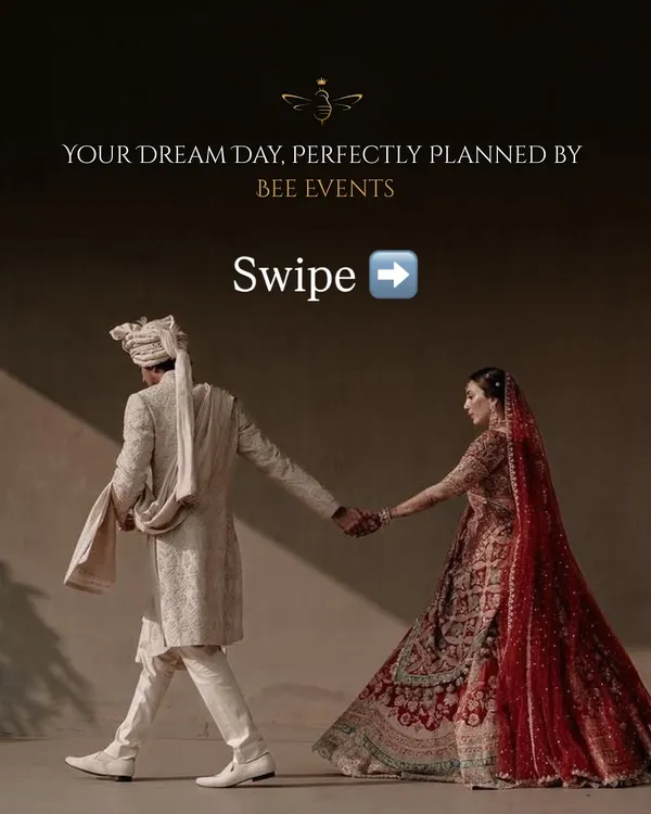 Your dream day, perfectly planned by Bee Events. We offer end-to-end wedding services, taking care of every detail so you can focus on making memories. This image invites you to explore our comprehensive offerings.