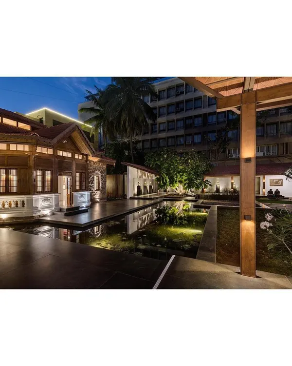 The award-winning KLE Centenary Museum at night. Our design extended the museum's program into the surrounding landscape, creating a public plaza with pavilions and water bodies that has become a landmark in the city.