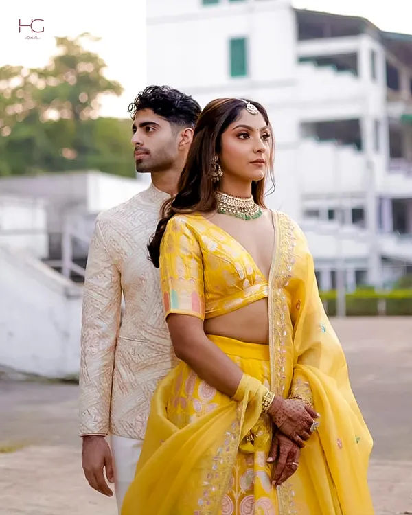 For Siddhant's Roka ceremony, I crafted this elegant embroidered bandhgala in a soft cream hue. It's a timeless piece that marks a special moment with understated grace.