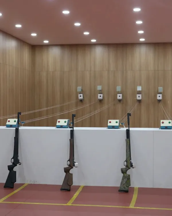 This is our 10-meter air rifle range, fully equipped and ready for action. The clean, organized, and professional setup is designed to give you a true taste of a competitive shooting environment.
