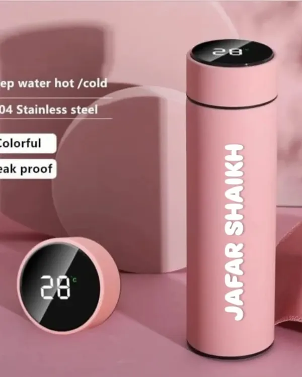 Keep your drinks at the right temperature while traveling with my personalized temperature bottle. This stainless steel bottle is leak-proof and can be engraved with a name.