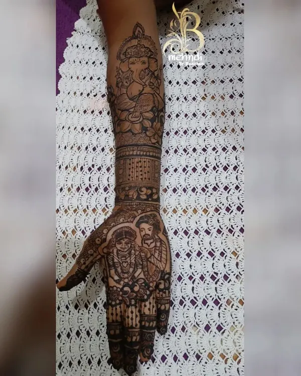 This is the kind of magic we can create together. In my advanced classes, you will learn to combine detailed portraits, like this couple and Ganesha design, into a full bridal arm piece.