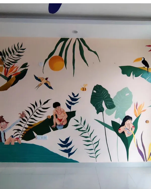 I brought a chapter from the Poldi cartoon series to life on this bedroom wall. This mural wasn't for a kid's room, but for a couple who wanted to be surrounded by happy childhood memories.