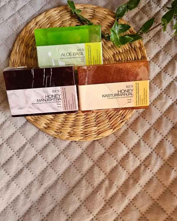 My Summer Must-Have Soap Bundle is perfect for beating the heat. This curated set includes refreshing soaps like Aloe Basil and Honey Kasturimanjal to help cool, cleanse, and clarify your skin during the hot months.