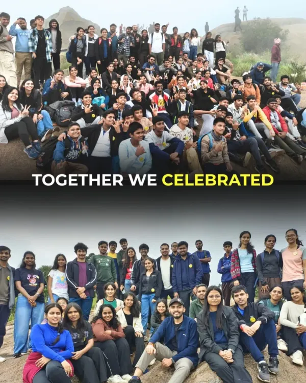 "Together We Celebrated" - a collage of large group photos from one of our trips, showcasing the scale of our community and the shared joy.