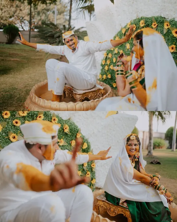The pure fun and energy of a Haldi ceremony. I focus on capturing these unscripted moments of celebration as the couple gets showered with love and turmeric.
