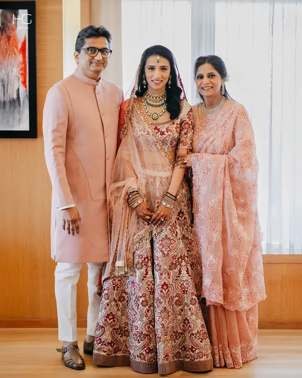 A proud moment, made timeless. I dressed the father of the bride, Nilesh, in a custom pink sherwani that was elegant, distinguished, and perfect for the occasion.