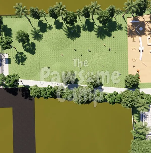 An aerial view of our camp's layout, showcasing the vast green spaces, play structures, and facilities designed for endless fun.