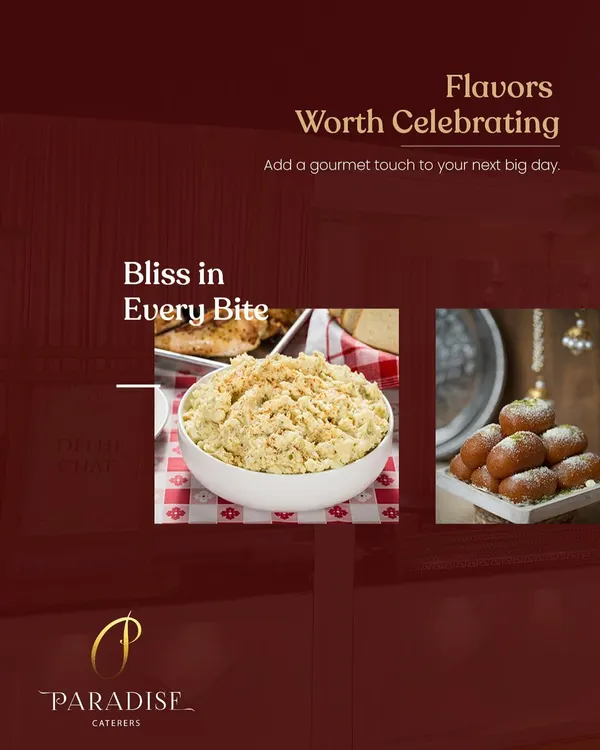 Bliss in every bite. This collage showcases the joy of Indian flavors, from savory chaat to sweet gulab jamuns, adding a gourmet touch to your big day.