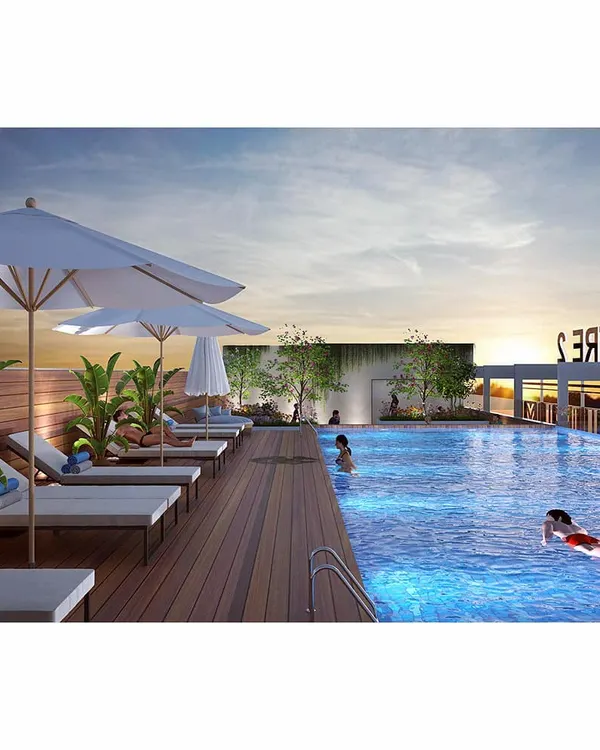A stunning rooftop infinity pool we designed for the Flora Avenue housing project in Sohna. This amenity provides residents with a luxurious escape and fosters a strong sense of community, showcasing our approach to creating elevated lifestyle experiences within large-scale residential developments.