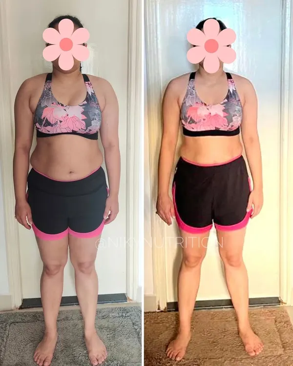 This is what a one-year fat loss journey looks like. This client dealt with PCOS, a hectic work schedule, and steroid-induced weight gain, but through consistent effort with a flexible Indian diet plan and regular workouts, she achieved incredible results.