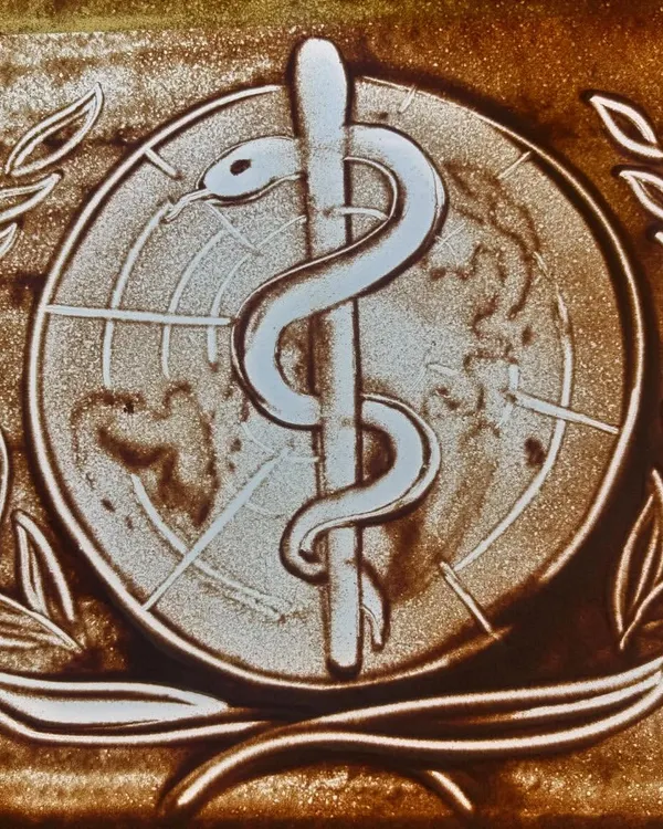 The iconic World Health Organization logo, meticulously crafted in sand. This was for an investment round conference in Delhi, where I narrated WHO's journey in the Pan-East Asia region, from battling polio to facing the COVID-19 crisis.