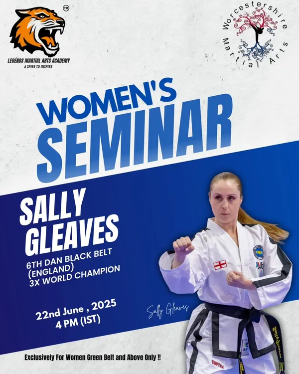 We believe in providing world-class exposure. This poster announced our exclusive online women's seminar with Sabum Sally Gleaves, a 6th Dan Black Belt and 3x World Champion from England.