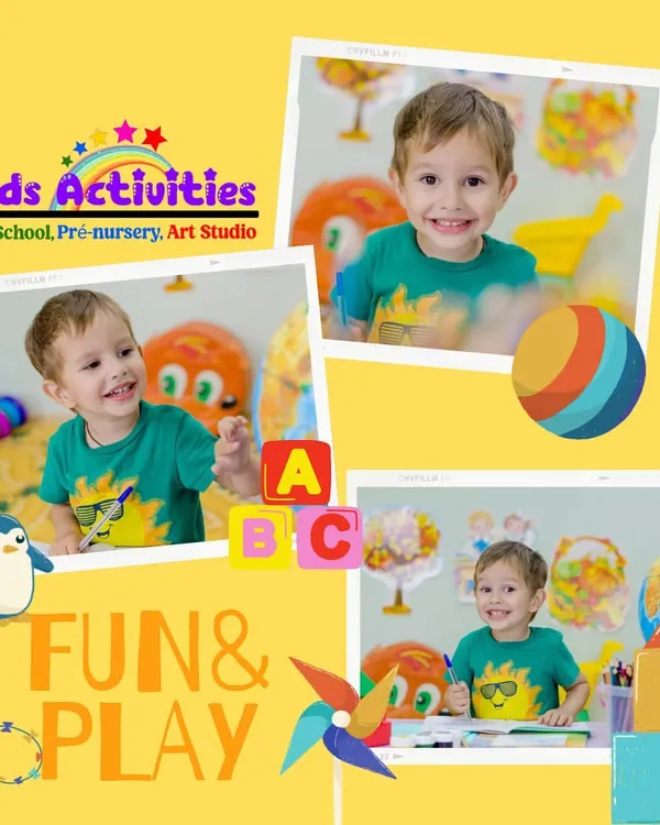 This collage captures the essence of fun and play in our school. A happy child is seen engaging with toys and learning materials, showcasing the joyful atmosphere I strive to create. Our curriculum is designed to make learning feel like a celebration.