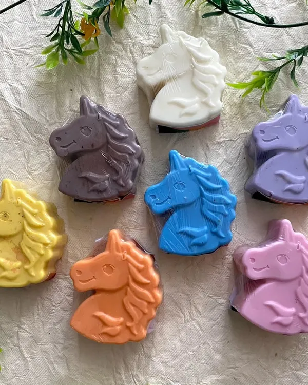 My magical unicorn soaps are a favorite among kids. I make them in a variety of colors, and each one is crafted from my gentle, SLS-free shea butter and camel milk soap base.