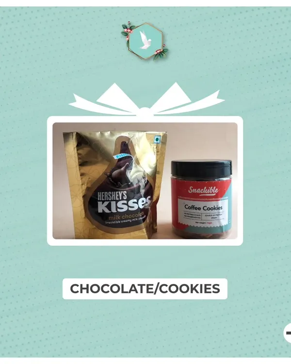 A perfect pairing for a sweet apology or a simple treat. I often include gourmet options like Hershey's Kisses and Snackible Coffee Cookies in my hampers to add a touch of indulgence.