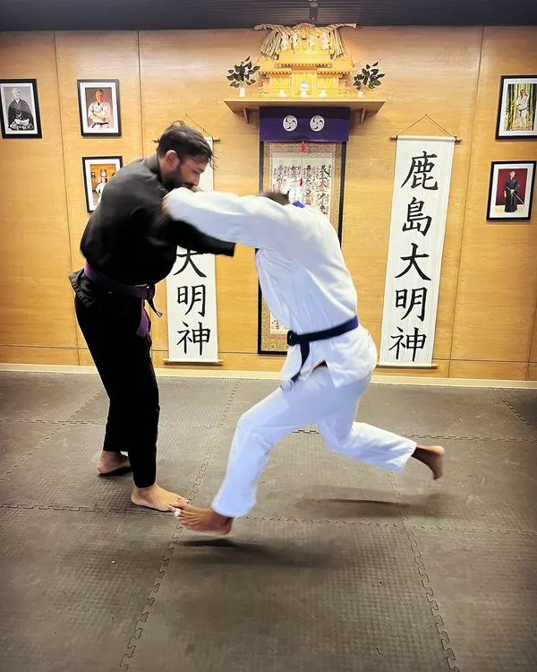 We see BJJ as a physical art form. This moment captures the dynamic exchange of a takedown attempt, showcasing the blend of timing, leverage, and movement that defines the "gentle art" in our Gi classes.