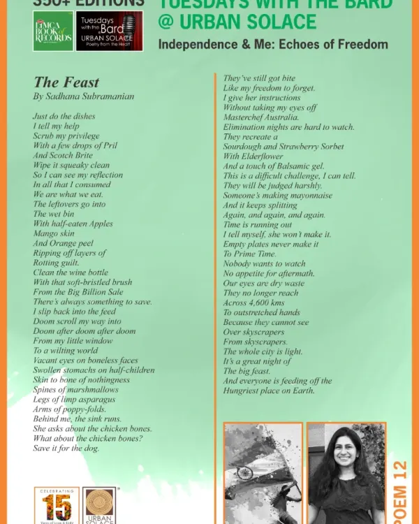 "The Feast" by Sadhana Subramanian, Poem 12 from our "Independence & Me: Echoes of Freedom" series. We celebrated the spirit of independence by sharing a poem a day.